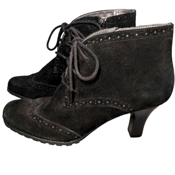 Aerosole suede lace-up heeled ankle booties black 8.5 - Picture 1 of 6